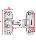 Straight Up No Nonsense Premium Zinc Alloy Barn Door Lock Featuring Dual Angle Mounting For Outside Gates Shed Enclosures Bedroom Doors Silver Security Latch close-up with dimensions marked.