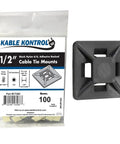 Adhesive Zip Tie Mounts Half Inch Square Black 100 Pack For Quick Cable Management Nylon Anchor Pads UV Resistant