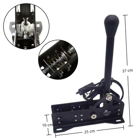Advanced Racing Sequential Shifter Gearshift with High Precision Hall Sensor USB for PC, black metal, dimensions shown