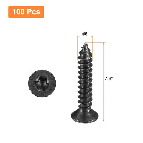 Rugged Daily Driver Number 8 X 7/8 Inch Flat Head Torx Wood Screws 100 Piece Tub 304 Stainless Steel Black Coated
