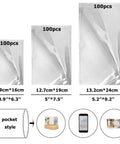 Top Tier Heat Shrink Wrap Bags Bundle showing three sizes: 3.9x6.3in, 5x7.5in, 5.2x9.2in clear POF film for sealing