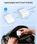 Low Profile Flat Outlet Extender With Six Inch Cord Dead Simple Plug In For Tight Squeeze Spots Behind Bed Frames flush against a bag.