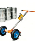 55 Gallon Drum Dolly With 16 Inch Pneumatic Tires Built Tough Heavy Duty Steel Hand Truck For 1000 Lb Loads All Terrain Mobility Four Wheel Drum Carrier For Warehouse Or Shop, side view