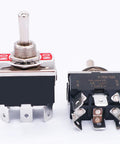 Beefy Three Pack Latching DPDT Toggle Switches 6 Pin 3 Position On Off On Heavy Duty 16A 250VAC Waterproof Cap Spade Terminals