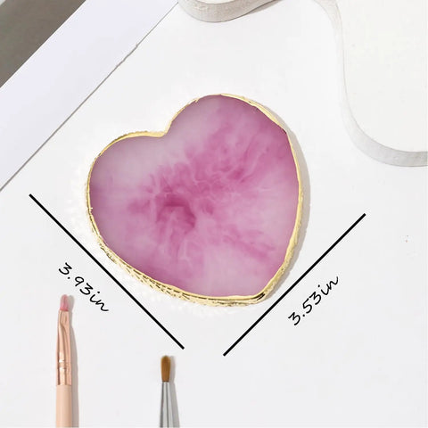 Heart-shaped purple resin nail art palette with gold edge, part of a Two Pack Resin Nail Art Palette With Gold Edge Mixing Tray For Nail Polish.