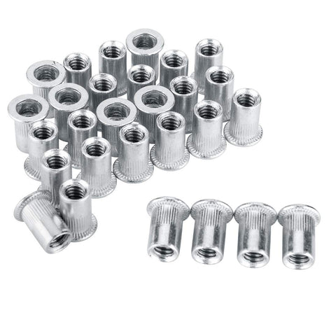 100 Pack 1 4 20 Aluminum Flange Rivet Nuts With UNC Threads Flat Head Threaded Insert Nuts For 0.7mm To 4mm Grip Range, silver
