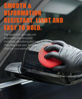 10 Pack Foam Wax Applicator Pads For Car Detailing, 4 Inch Red Hand Wax Pads, used on car mirror by gloved hand