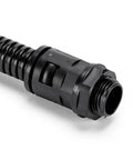 Heavy Duty Straight Corrugated Conduit Fitting Connector for Electrical Flexible Nylon Cable Hose Gland Rock Solid IP65 Waterproof Rated Black 5 Pack showing detailed connector end.