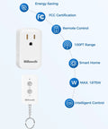 Plug And Play Remote Outlet Switch With Wireless On Off Control and remote, 100 ft RF range, FCC listed, for lamps and fans.