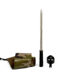 Compact Golf Ball Retriever 9 Foot Telescoping Stainless Steel Pole With Carry Bag Rust Resistant Lightweight Durable Easy To Use Pick Up Tool For Water Hazards And Tee Boxes, showing the pole, camo carry bag, and retrieval head.