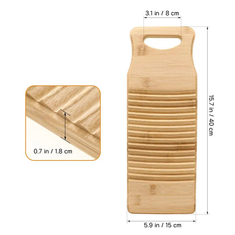 No Sweat Bamboo Washboard For Hand Washing Clothes With Non Slip Base and Deep Grooves, 15.7in tall, bamboo material.