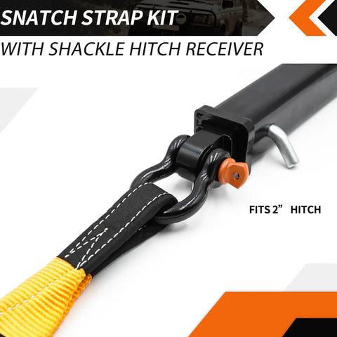 Heavy Duty Nylon Recovery Kit For Off Road With Three Inch By Thirty Foot Snatch Strap And Hitch Receiver 35000 Lbs Break Strength