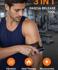 Man using Motorized Heated Muscle Scraper Tool For Fascia Release And Full Body Contouring with Vibration and Heat Therapy