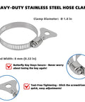 Heavy-duty stainless steel hose clamp with butterfly key and tool-free tightening features, 1.8 in diameter and 0.32 in band width.