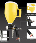 Zero Sweat Drywall Renovation With This Heavy Duty Texture Spray Gun Kit Featuring Three Swappable Nozzles complete setup with yellow hopper and flow control.
