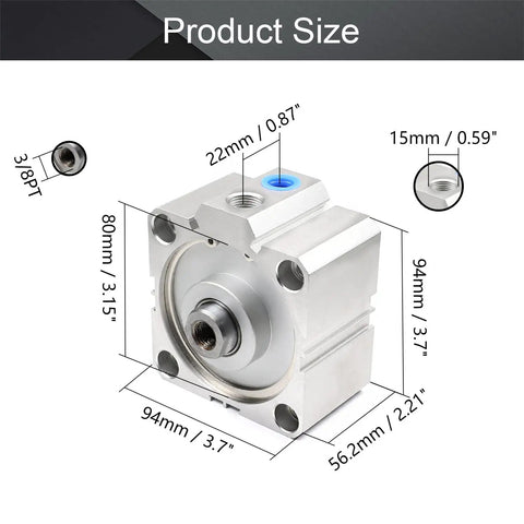 80mm Bore 15mm Stroke Pneumatic Air Cylinder Aluminum Alloy Sealing Unit for Pneumatic and Hydraulic Systems 3/8PT Port