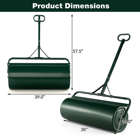 Beast Of A Lawn Roller For Yard And Garden Push Or Tow Behind 30 Gallon Water Sand Filled Sod Roller Drum dimensions shown