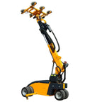 Heavy Duty Electric Glass Vacuum Lifter Delivering Rock Solid Suction Grip For Moving Curtain Walls Tile Or Metal Plates, yellow with dual wheels.