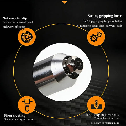 Cordless Rivet Gun Adapter Kit With 2.4mm 3.2mm 4.0mm And 4.8mm Heads showing close-up of metal gripping end