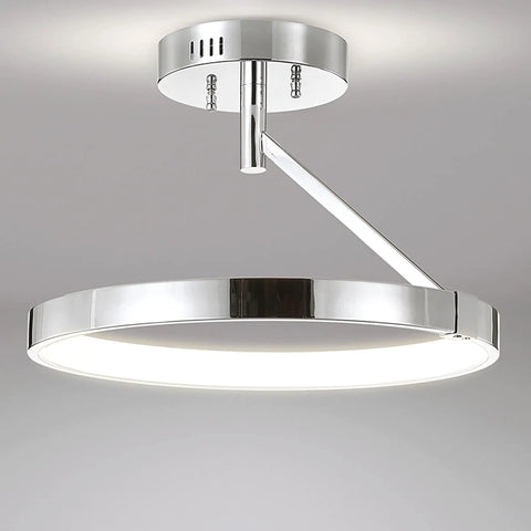 Chrome 17.5 Inch 1 Light Metal Semi Flush Mount Light With Integrated LED For Bathroom Ceiling, Sick Minimalist Aluminum Fixture, Dimmable And ETL Listed, side view