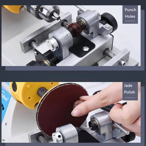 Gemstone Polisher Grinder Buffer Machine For Jewelry Making, Mini Table Saw showing hole punching and jade polishing features