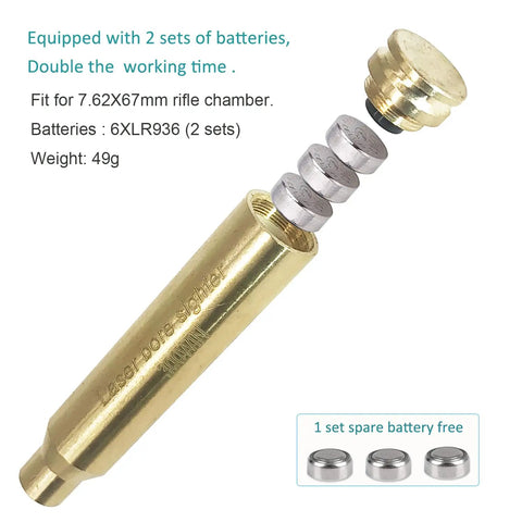 Range Ready Red Dot Laser Bore Sight For 300 Win Mag And 7 62X67mm Cartridges with 2 battery sets shown separately