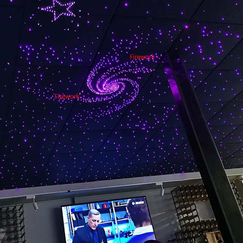 Twinkle Dual Port 12W Starlight Headliner Kit For Car And Home Ceiling Decoration with glowing purple starry lights.