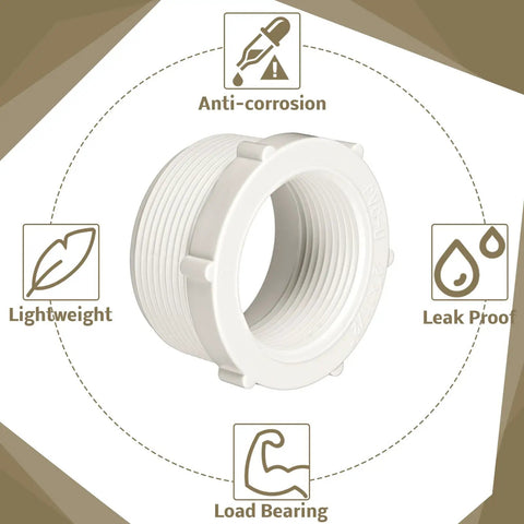 5 Pack PVC Pipe Fittings 2 Inch Male To One And One Half Inch Female Thread Reducer Adapters surrounded by anti-corrosion benefits