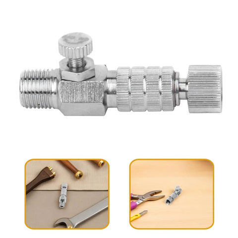 Airbrush Quick Disconnect Kit Set Of Three With Hose Couplers And Release Adapters One Eighth Inch displayed with tools