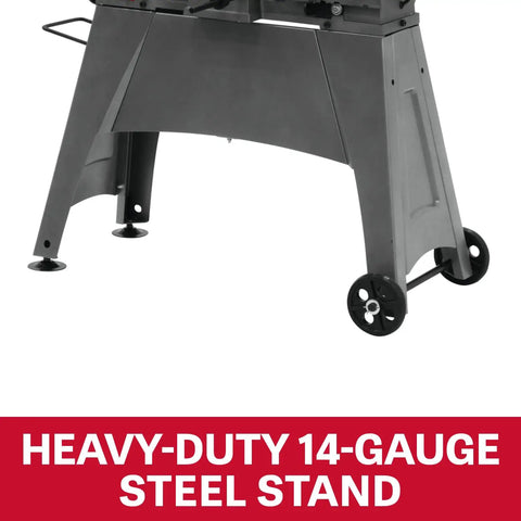 Beefy 5 By 6 Inch Metal Cutting Bandsaw For Horizontal And Vertical Cuts, One Half HP Motor, 115 And 230 Volt Single Phase, Three Speed Control, Auto Shut Off After Each Cut, Ball Bearing Blade Guides, Heavy Duty 14 Gauge Frame