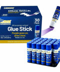 All Purpose Office Glue Sticks 6g Pack Of 30 Purple Goes On Dries Clear For Paper, School, Art Projects, Mess Free Quick Dry