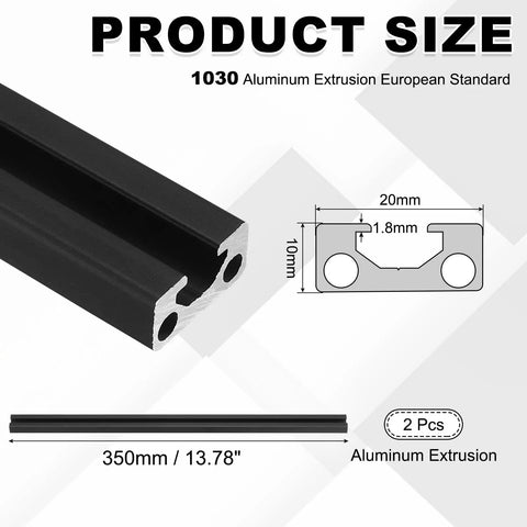 Two Pack 350mm 1020 Aluminum Extrusion Profile European Standard Anodized Linear Rail For 3D Printers CNC Machines Black Ideal For DIY Projects And Custom Builds With 6063 Aluminum Alloy, 20x10mm section