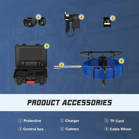 Tough As Nails 17Mm Pipeline Inspection Camera With Seamless Wireless Link accessories including charger, control box, and camera.