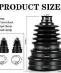 Product image of 2PCS Universal CV Joint Boot Kit with Silicone Dust Boots shown with size dimensions and included clamps