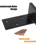 Close-up of black 24 inch T shelf bracket with countersunk holes and included screws, 2-Pack Free Hanging T Shelf Brackets Set.