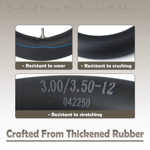 Beefed Up Thickened 12 Inch Rear Inner Tube Replacement for Electric Dirt Bikes with resistant features displayed
