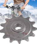 Beefy 13 Tooth Aluminum Gear Sprocket for Universal Chains with cyclist in background and mountain view