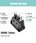 Top Shelf Red Illuminated Rocker Switch 3 Pin 2 Position SPST Toggle With Knockout Glow wiring diagram details for installation.