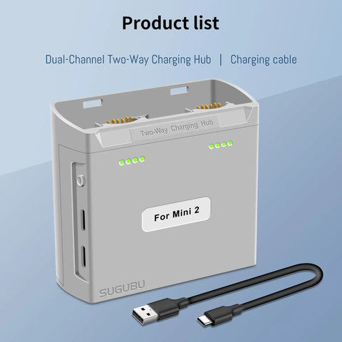 Dual Channel Battery Charger Hub For Mini 2 Series Drones Two Way Charge Station with USB cable on light background