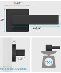 Heavy Duty Reversible Dummy Door Lever Square Door Handle For Indoor Use Rear Mount Matte Black 5 Pack dimensions shown