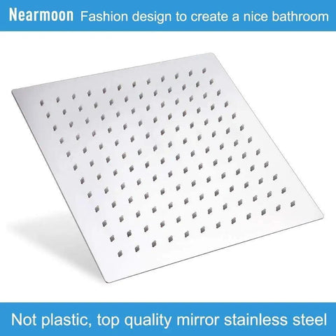 Rain Shower Head With Ceiling Arm, Square Stainless Steel 12 Inch Chrome Showerhead for Full Body Coverage, top view