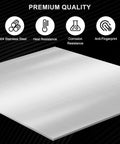 Front-angled view of a 304 stainless steel sheet, 4 x 6 inches, 0.04 inch (1 mm) thick
