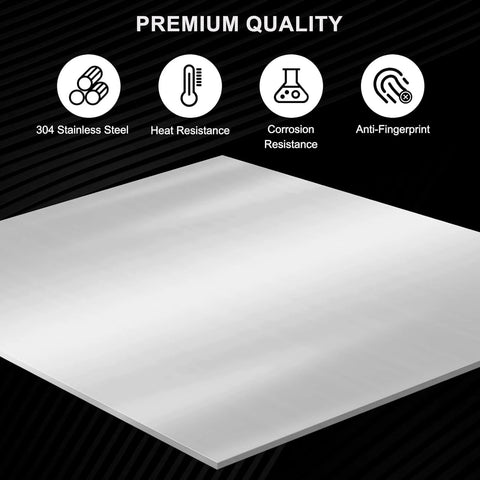 Front-angled view of a 304 stainless steel sheet, 4 x 6 inches, 0.04 inch (1 mm) thick