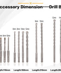 Gickbusus 17-pc SDS drill bit set with carbide tips; diameters 5-14 mm, lengths 110-260 mm, front view