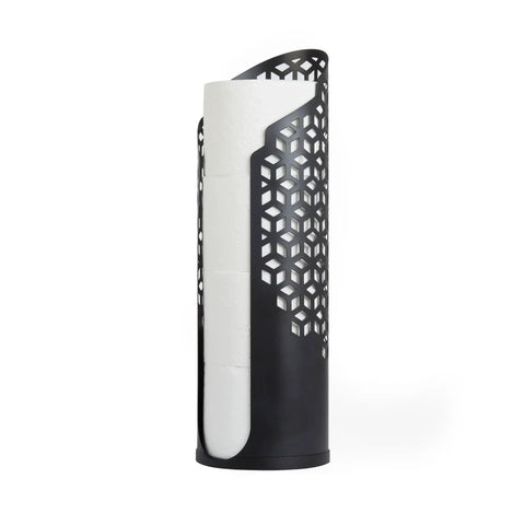 Hexacube Toilet Tissue Reserve Freestanding Metal Holder For 4 Jumbo Rolls No Assembly Matte Black Durable Steel Construction