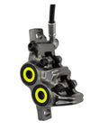 MT7 Hydraulic Disc Brake System With 1 Finger Lever Left Or Right 2200 Mm Cable Forged 4 Piston Caliper close-up black caliper
