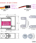 Front view of Wishiot RDS3218 20KG servo motor with 180° range and silver U-mount brackets