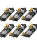 Six Pack DC Breadboard Power Supply Module 6.5 to 12V Input, Stable 3.3V and 5V Outputs, Portable and Plug and Play, Easy to Install, Fits MB102 Breadboard for Makers, Classrooms, Labs, and Industry Projects. Six black MB102 breadboard power supply modules