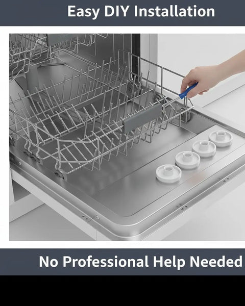 Hand installing Replacement Dishwasher Roller And Bracket Kit Four Pack for smooth gliding in open dishwasher drawer