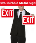 Two Pack Aluminum Red Exit Signs for Doors and Walls, High Visibility Reflective Safety Signs, Easy to Install, 8 x 6 Inches